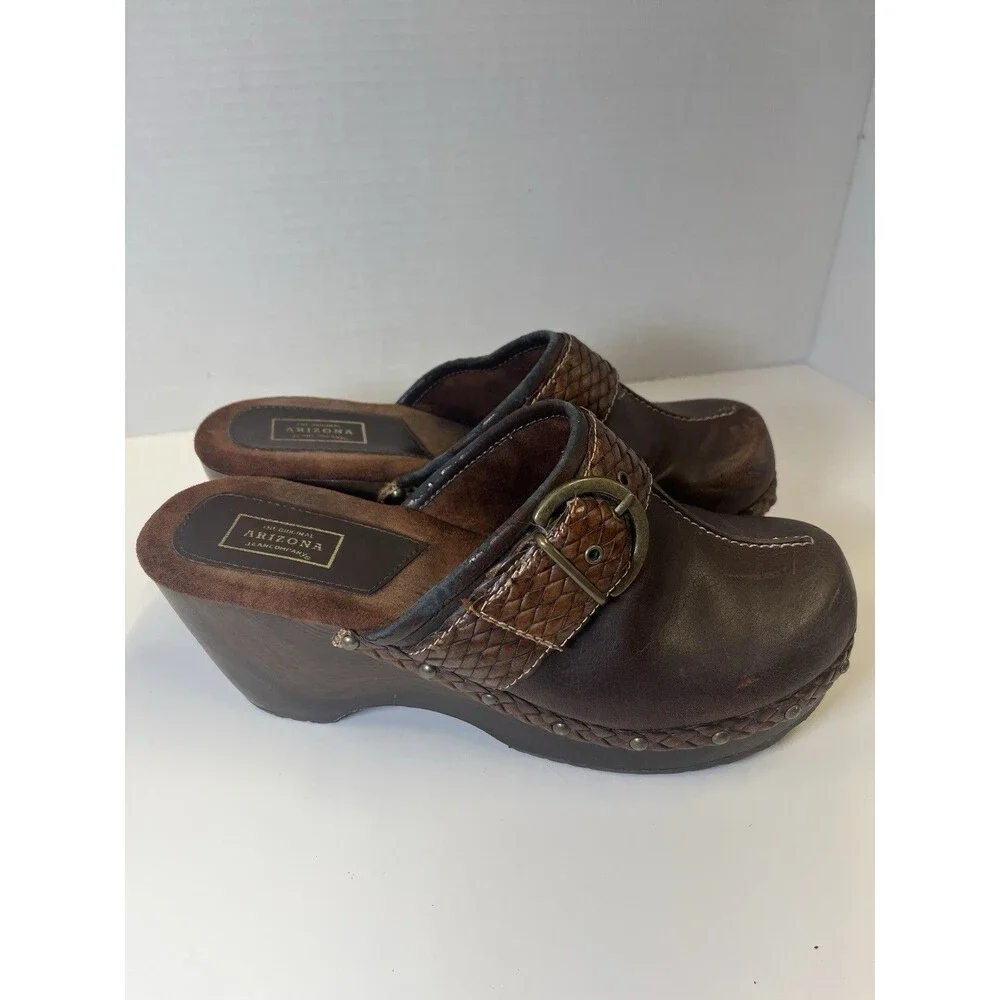 Vintage Arizona Clogs Mule Slides Nature Braided Leather Shoes Womens 7.5 Y2K